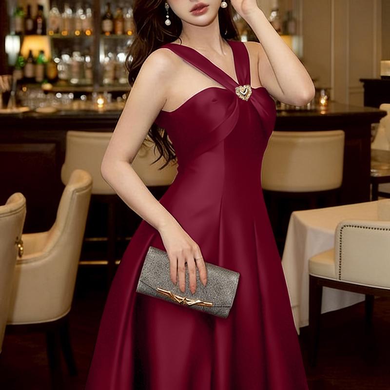 ZANZEA Elegantes Damen-Off-Shoulder-Ärmelloses Freizeit-Partykleid