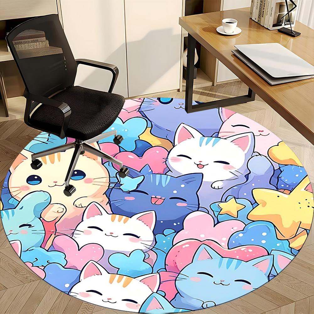 1PC Cats Kawaii Office Round Area Rug, Indoor Mat Suitable For Office, Under Office Chairs Bedroom Living Room Home Decor, Room Deco 171