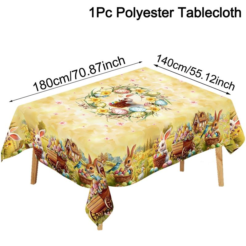 Rustic Easter Tablecloth Bunny Eggs Table Cover Farmhouse Easter Decorations for Home Kitchen Dining Spring Garden Tablecloth