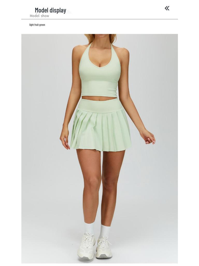 Alosco Plissiertes Yoga-Tanktop & Rock Set - Doppellagig Tennis/Golf/Laufen Fitness Zweiteiler