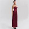 European and American Sexy Women's Clothing Burgundy Pleated Waist Tube Top Dress Women's Christmas Dress Dress