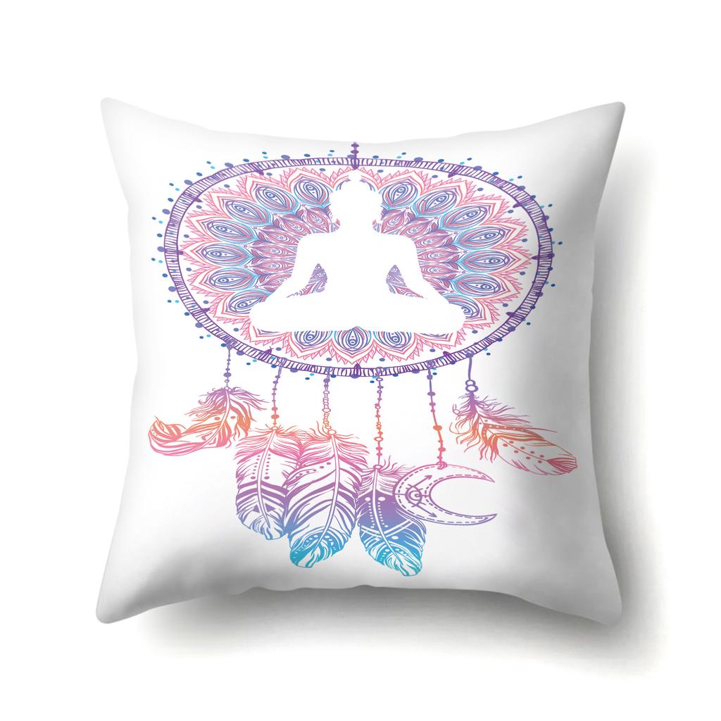 45X45Pillow Case Home Decoration Buddha Statue Cushion Cover Eye Meditation Yoga Mandala Spiritual Tattoo Polyester Pillow Cover