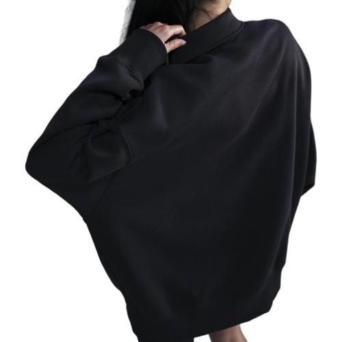 Nike Brand Logo Pattern Polo Collar Long Sleeve Sweatshirt for Women in Black