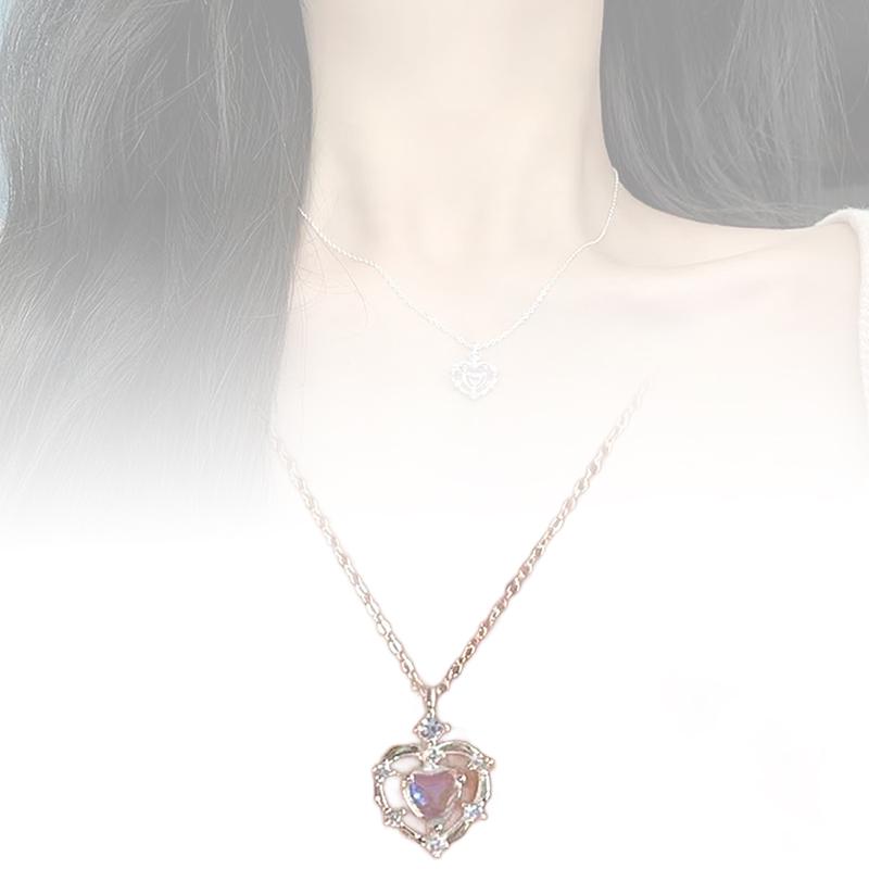 For Women Girls Light Luxury Temperament Fashion Pendant Necklace Wedding Party Jewelry Gift Simple Moonstone Love Necklaces
