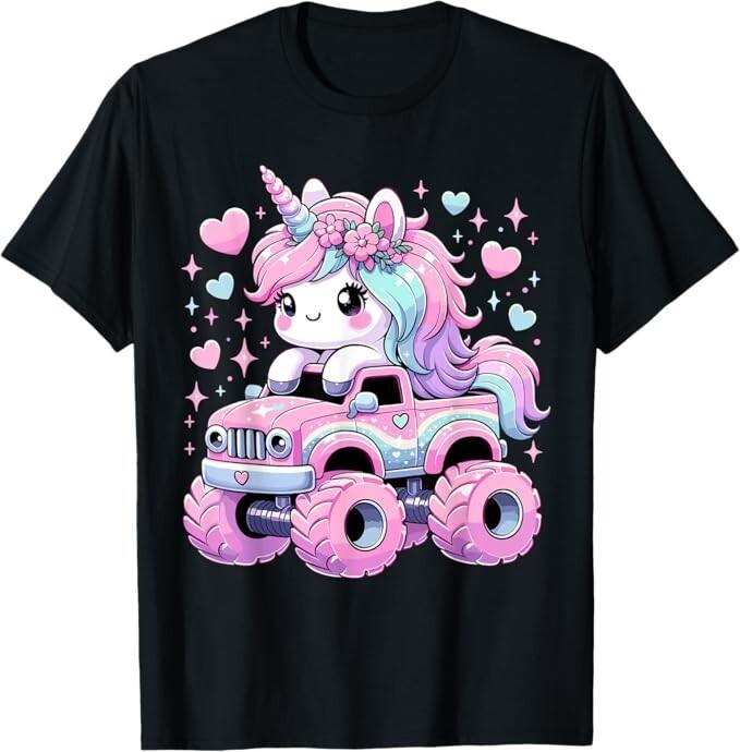 Monster Truck Unicorn Birthday Party Monster Truck Girl T-Shirt Unisex T-Shirt L
