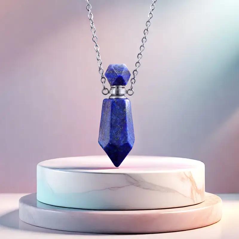 Hexagonal Amethyst Perfume Bottle Necklace for Aromatherapy