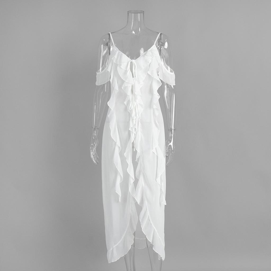 Xiecha sexy Trägerkleid, Europäisches und Amerikanisches Sommer-Neues V-Ausschnitt-Trägerkleid mit Lotosblatt-Saum für Damen