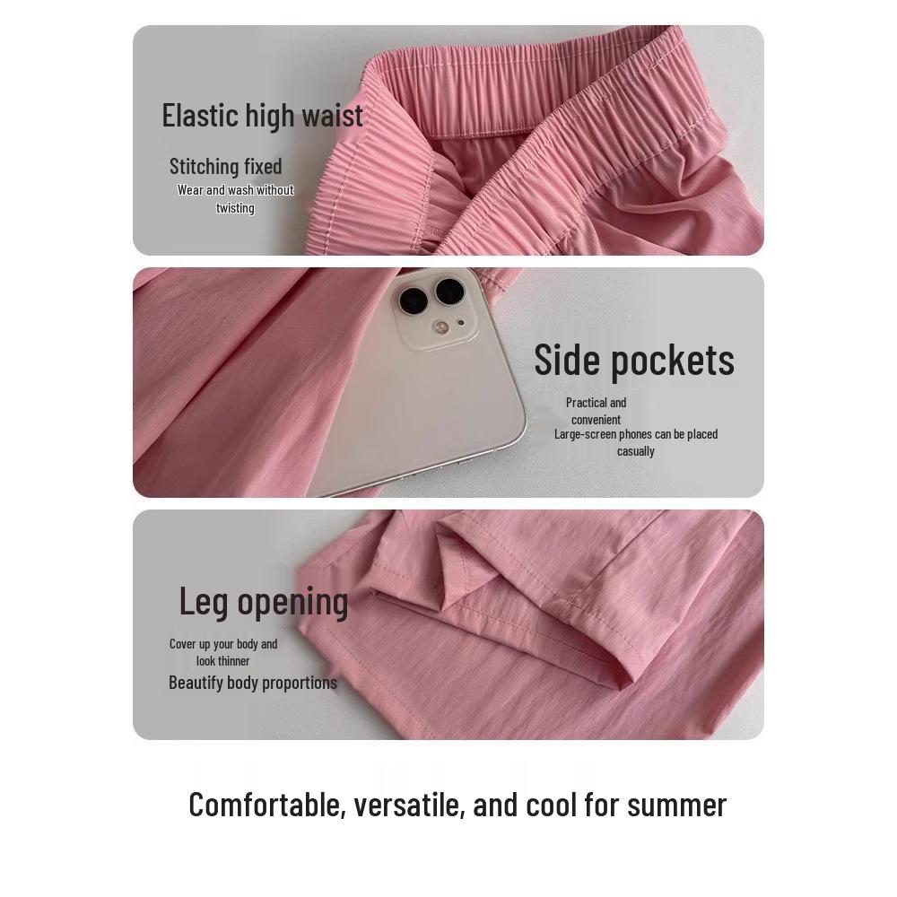 Yamamoto Women's High-Waist Wide-Leg Ice Silk Pants - Summer/Spring/Autumn Floor-Length Casual