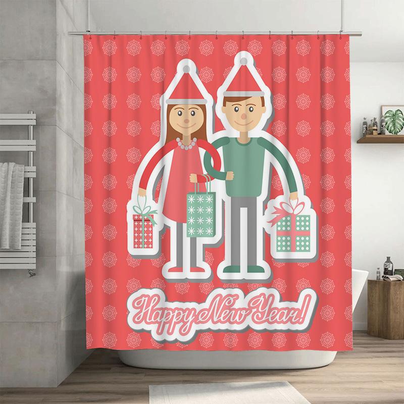 

Tu Christmas Shower Curtain Festive Holiday Bathroom Decor Reversible Waterproof Xmas Pattern Home Decor Gift Idea W60H190(CM)-1 Pcs