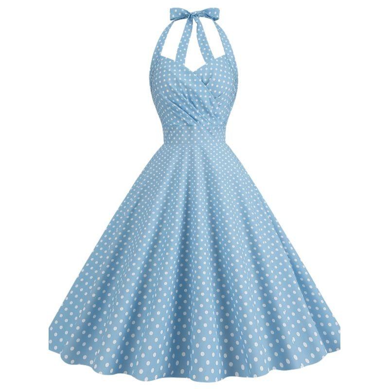 Dress Retro Dots Backless Dress Halterneck