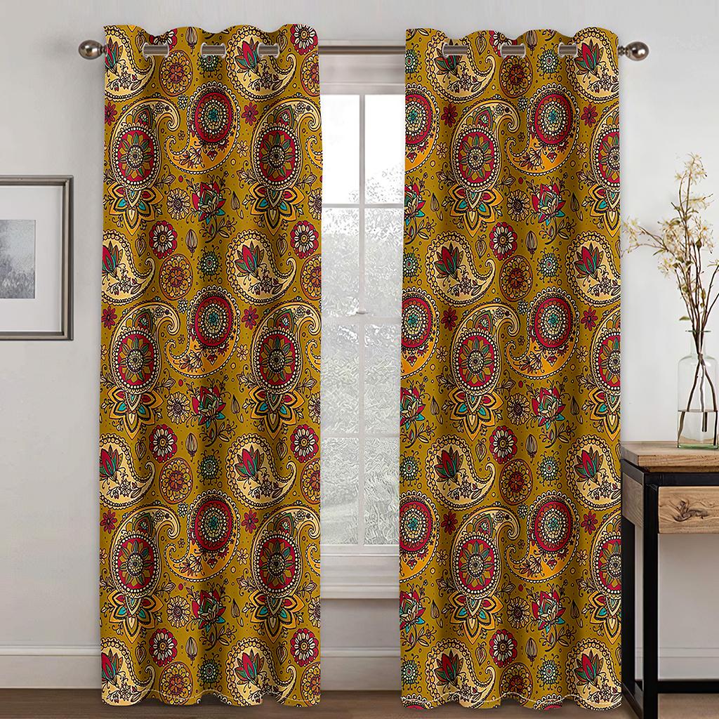 3D Floral Totem Golden Blue Human Head Curtains Living Room Bedroom Kitchen Balcony Window Decorative Curtains 2 Panels