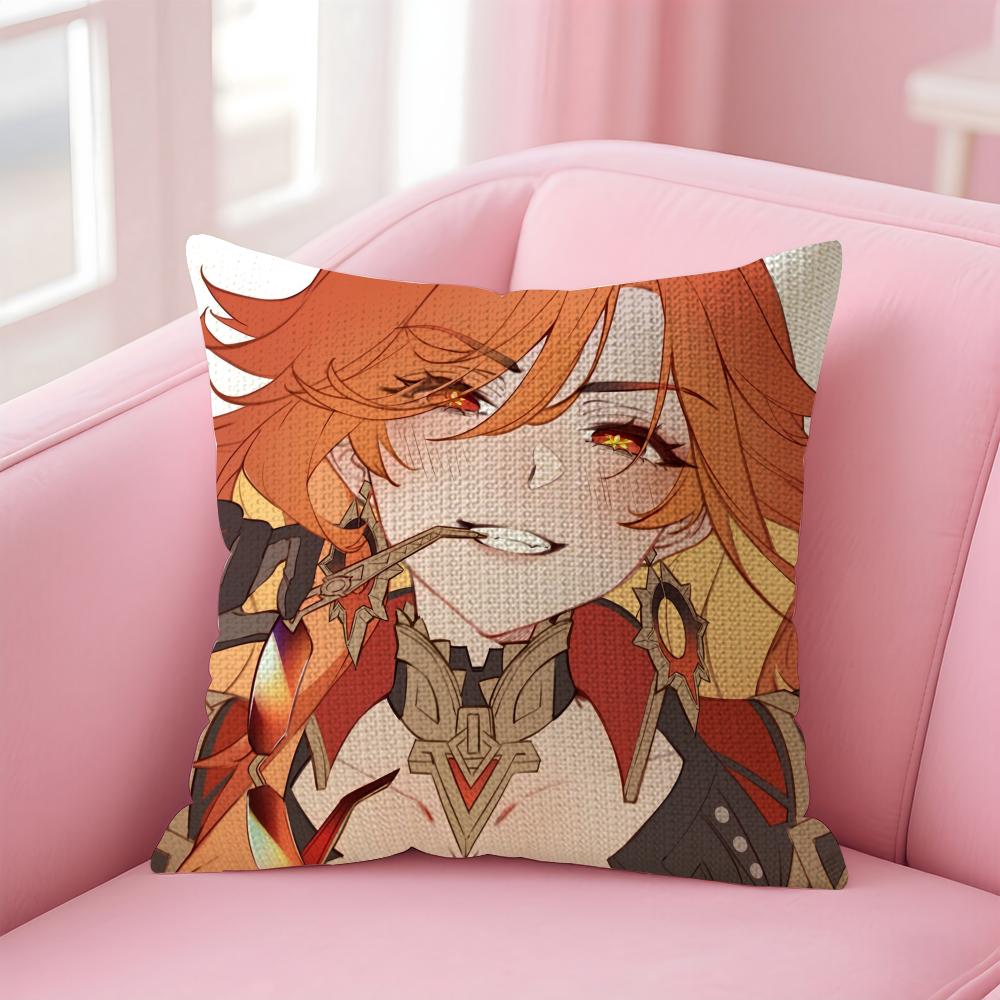 Genshin Impact Mavuika Cushion Cover Natural Linen Pillow Case DoubleSided Print Decorative Sofa Pillowcase Home Decor Gift