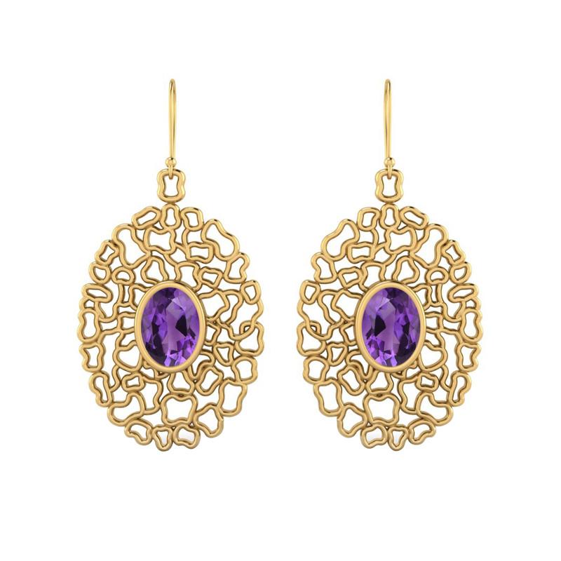 Аметистовые Серьги-Подвески с Филигранью - Стерлинговое Серебро 925
