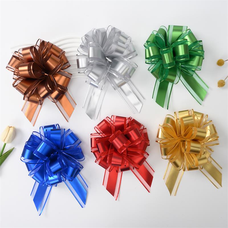 10-Pack Metallic Pull Bows for Gift Wrapping - 6 Inch Reusable Ribbon Bows, Large Instant Floral Decor Bows for Wedding, Christmas