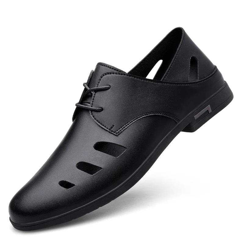 Fashion Summer Breathable Soft Soled Sandals White Hollow Lace Up Oxford Shoes for Men Brand High-quality Pointed Business Leather Shoes