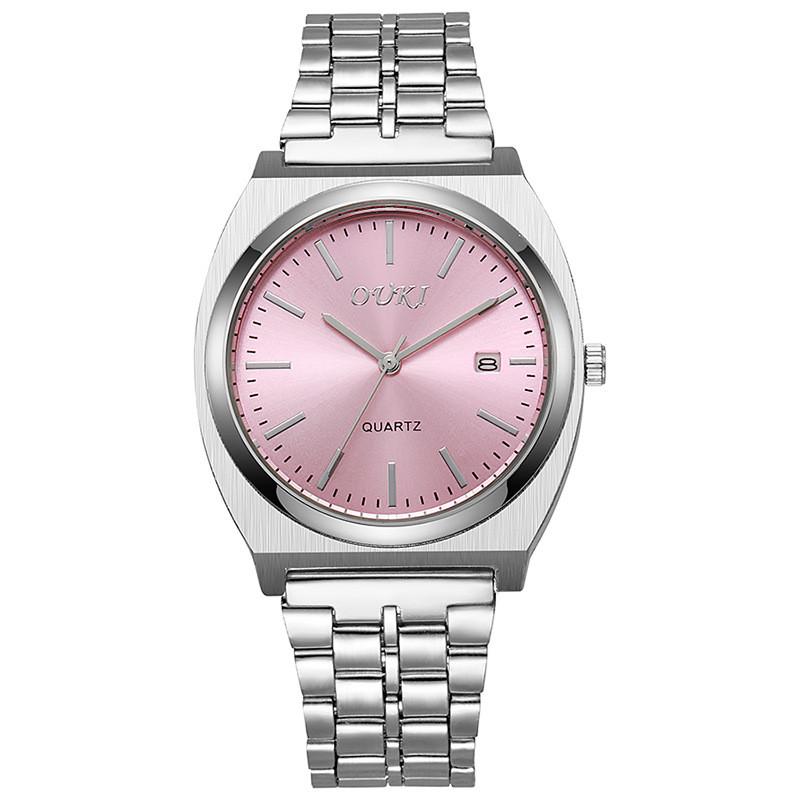 Ouki Mens Stainless Steel Watch With Quartz Movement And Calendar For Business Casual Wear
