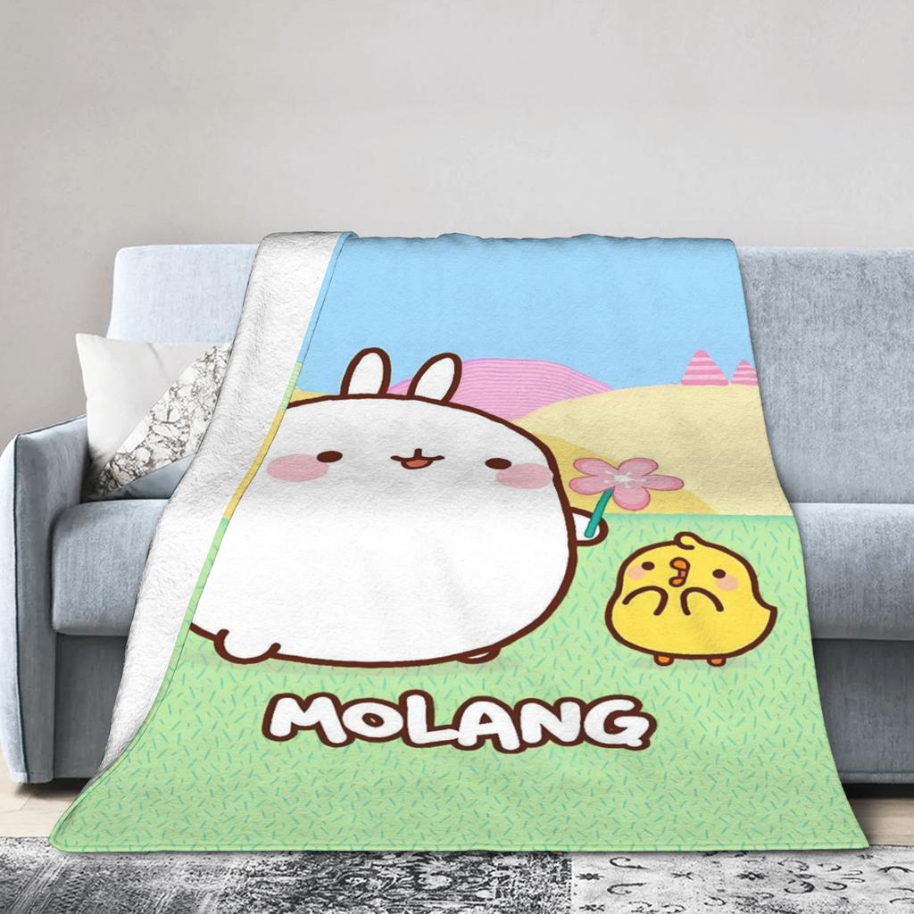 Molang Funny Cartoon Blanket  Soft Warm Funny Plush Throw Blanket For Girls Boys Bedroom Flannel Bedspread Bed Cover