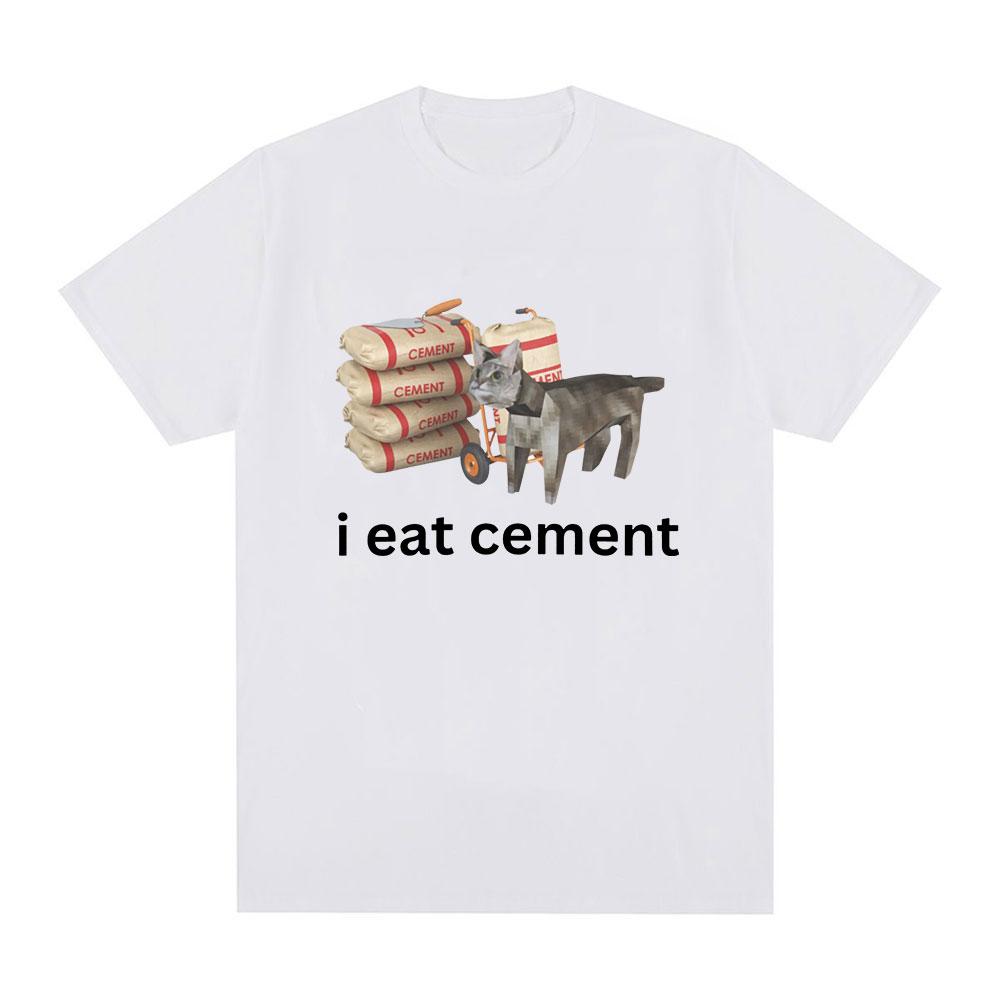 

I Eat Cement Low Poly Cat Funny Meme T Shirt Men Womens Fashion Vintage Short Sleeve T Shirts Cotton Casual Loose Tshirts S