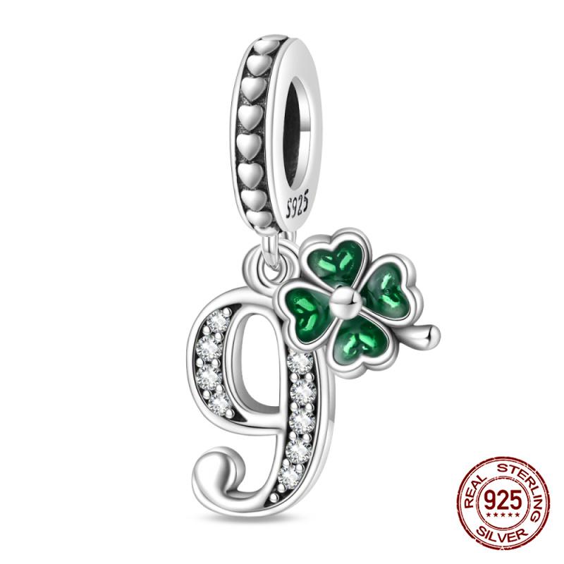 100% 925 Silver Green Zircon Lucky Number Pendant Suitable for Original 925 Women Bracelet DIY Jewelry Making Gift