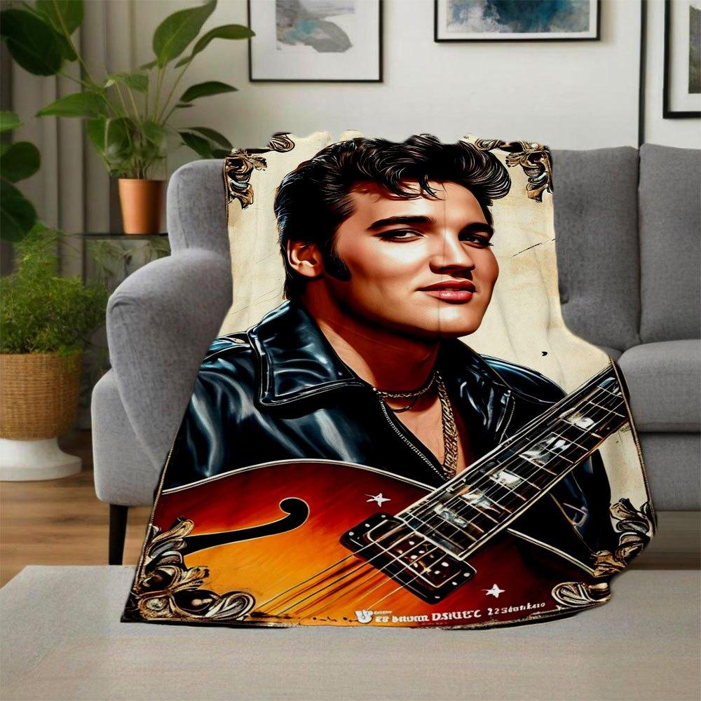 "Elvis Presley Guitar Art Print: Iconic Music Legend Poster"Blanket Flannel Throw Blanket for Sofa, Bed, Travel, Camping, Office, Couch, Cha