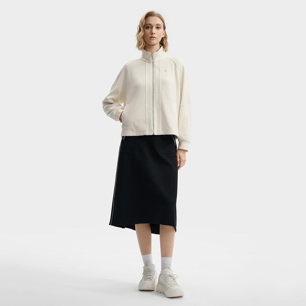Fila White Minimalist Casual Relaxed Comfortable Loose Knit Jacket Women Jackets F11W543504F-IV