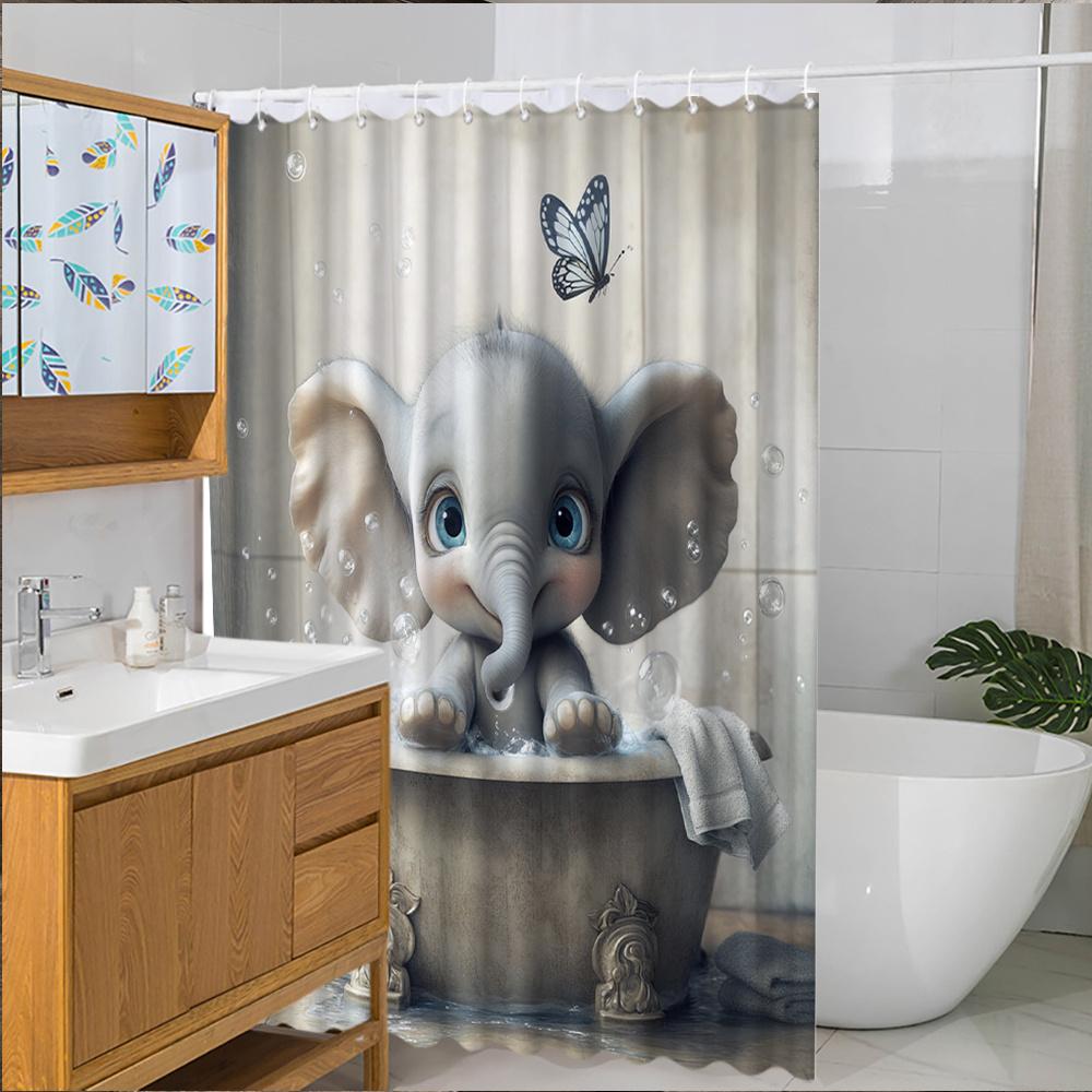 Adorable Baby Elephant Shower Curtain -Whimsical Bath Time Design for a Fun and Cozy Bathroom,Perfect for Kids and Animal Lovers