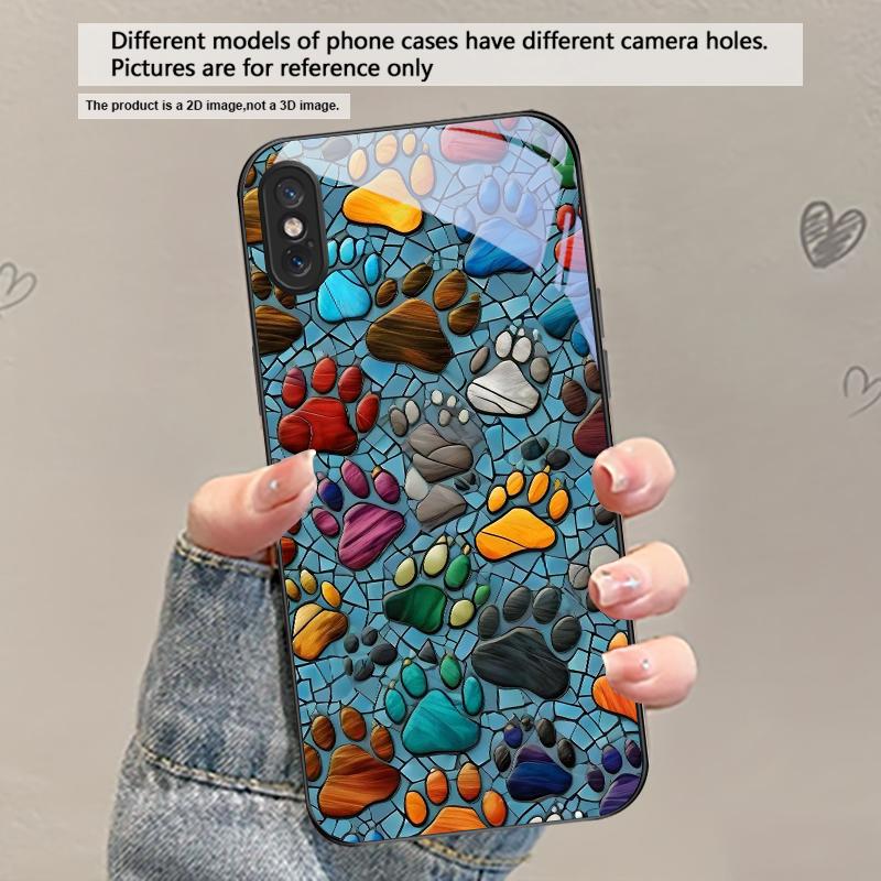 Animal Footprint Stone For iPhone 17 Air 16 E 15 Plus 14 Pro Max 13 12 mini 11 5 6 7 8 Plus XR XS Max SE Black Glass Phone Case