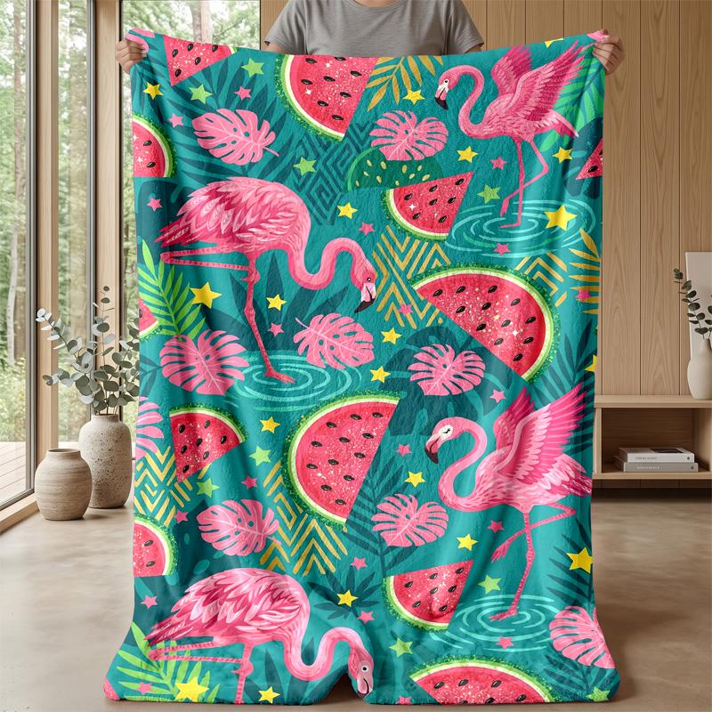 Flamingo Watermelon Paradise Theme blanket Lightweight Warm Flannel Blanket Decorative Throw Blanket for Home Decoration