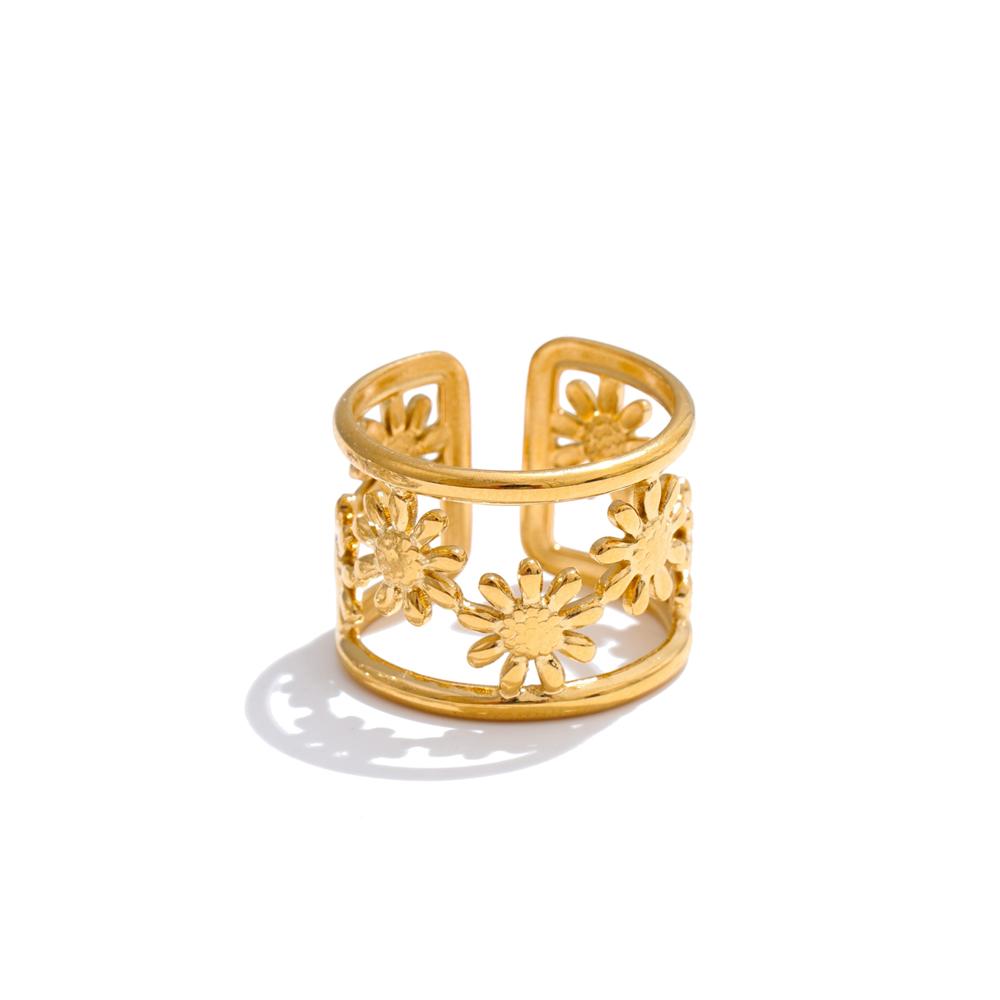 

Yhpup Trending Adjustable Stainless Steel Flower Hollow Open Ring Gold & Platinum Plated Charm Finger Jewelry Accessories resizable