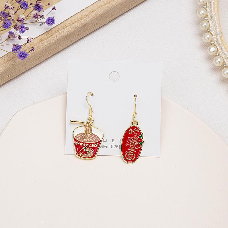 Cartoon Cute Asymmetrical Creative Crab Hot Pot Cloud Fan Earrings Female