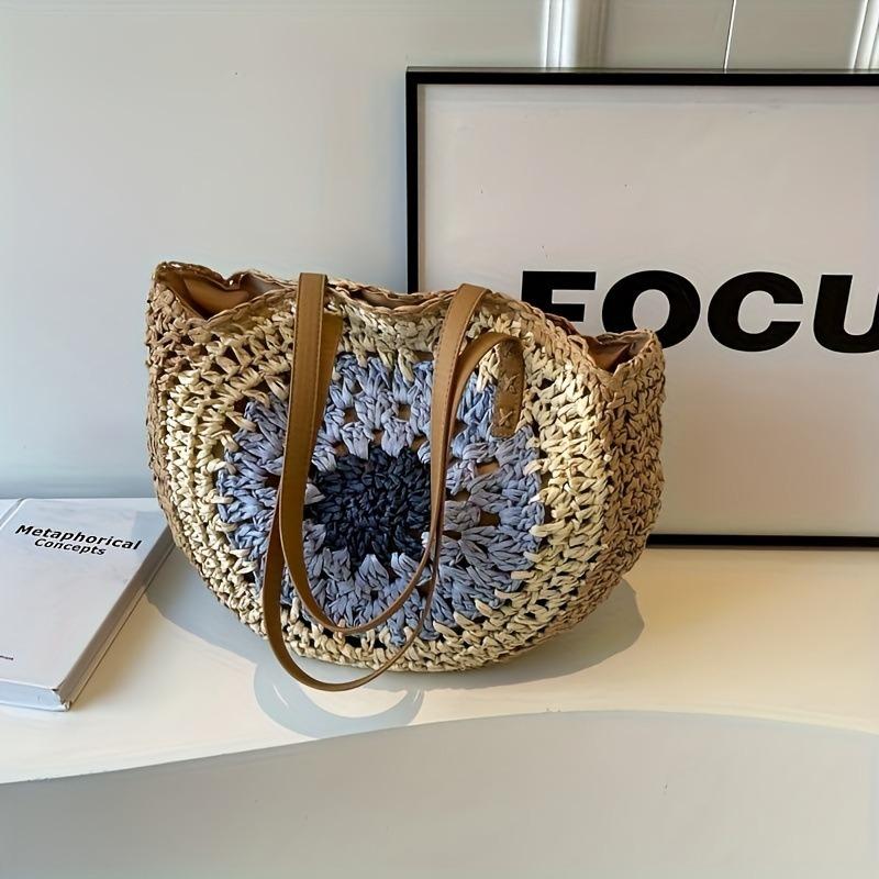 

Hollow zipper straw bag seaside hand-woven bag women s new shoulder large-capacity vacation beach tote bag Welded zipper синий