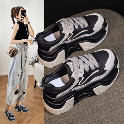 Leather Dad Shoes Women's Spring New Thick-soled Inner Height Increase Small Women's Shoes Lightweight Casual Sports Shoes
