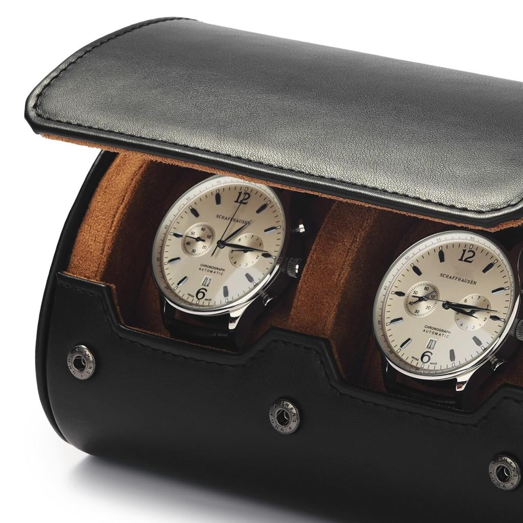 Woodten Luxury Leather Watch Case with Double Travel Watch Storage Gift for Men and Women Slots, Case,