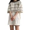 Women's Oversized Cotton T-Shirt: Trendy Korean Style, Short Sleeve, Mid-Length, Plus Size Summer Stripes.