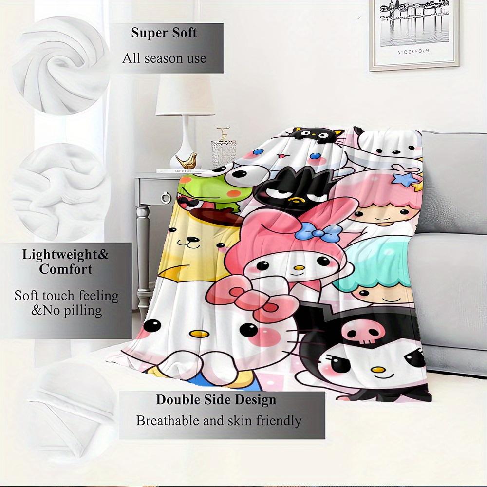 1pc Flannel Hello Kitty, Sanrio Characters, KawaiiThrow Blanket, Cartoon Truck Pattern Printed Blanket, Warm Cozy Soft Blanket For Couch Bed