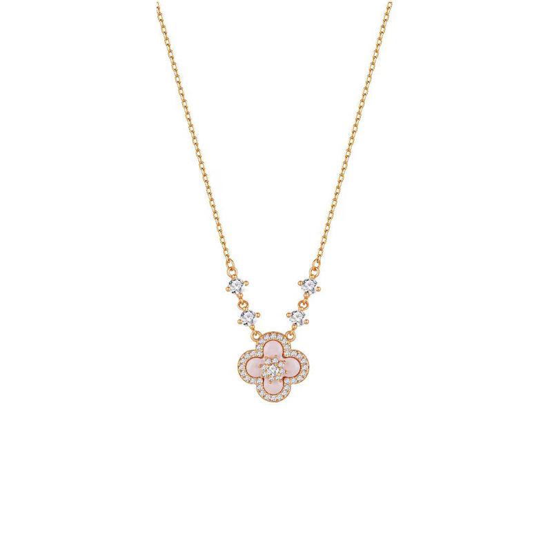 Elegant Pink Shell Four-Leaf Clover Necklace for Women - Versatile, Luxurious Clavicle Chain