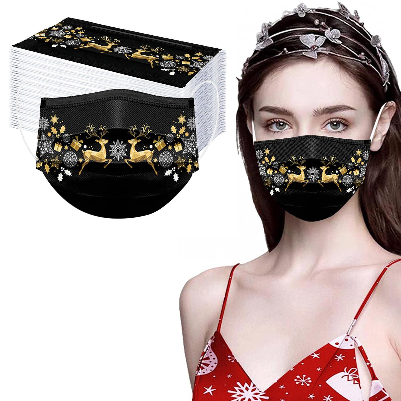 

Christmas Face , Adult Disposable Mouth Nose , Christmas-Motif, 3-Layer Breathable, BlackGold Series