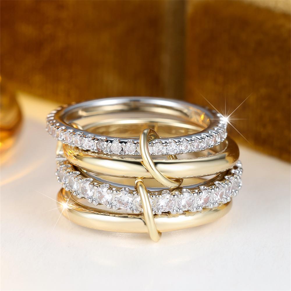 4pcs/set White Zircon Round Stone Ring Sets For Women Vintage Gold Color Engagement Rings Wedding Jewelry Bridal Versatile Gifts