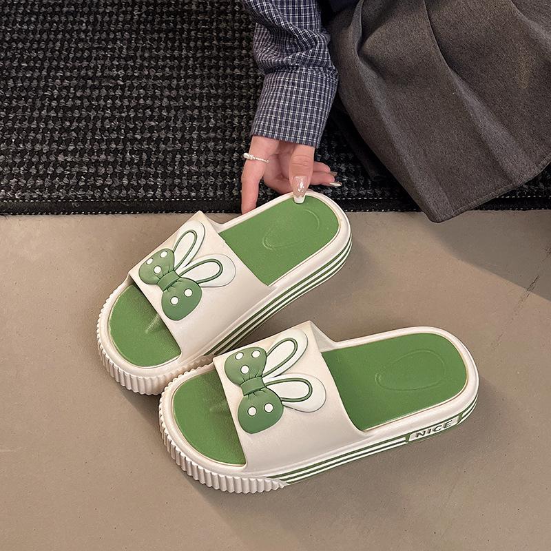 Women's Summer Outdoor Flat Bottom Sweet Rabbit Ears Platform Slippers - Non-Slip Cartoon Design