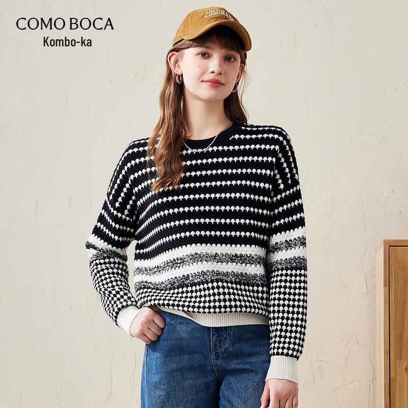 KEMENG BOKA Women s Striped Round Neck Chunky Wool Sweater L