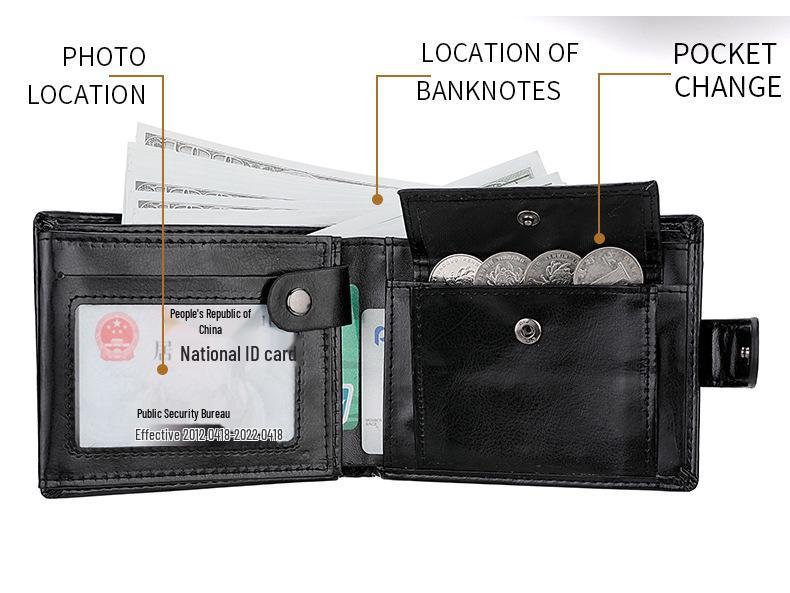 Men's Casual PU Leather Snap Wallet - Retro Coin Purse and Multi-Functional Design