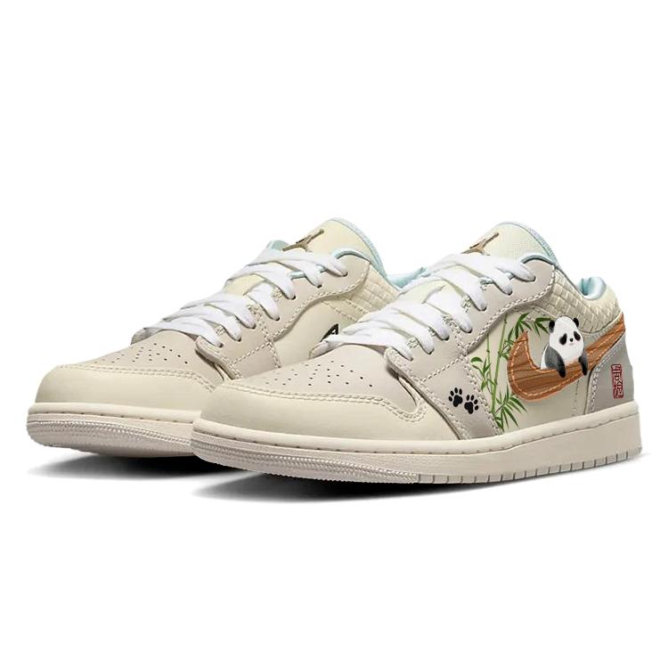 Jordan Air Jordan 1 Slip Resistant And Breathable Low top Vintage Basketball Shoes Women's Beige Brown HQ3440-101(Team56-)
