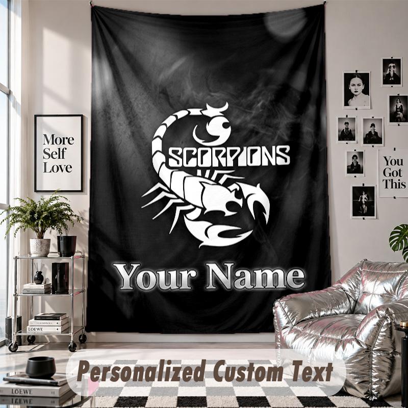 Wall Hanging Tapestry With Custom Name & Text, Scorpions Decorative Tapestry For Bedroom