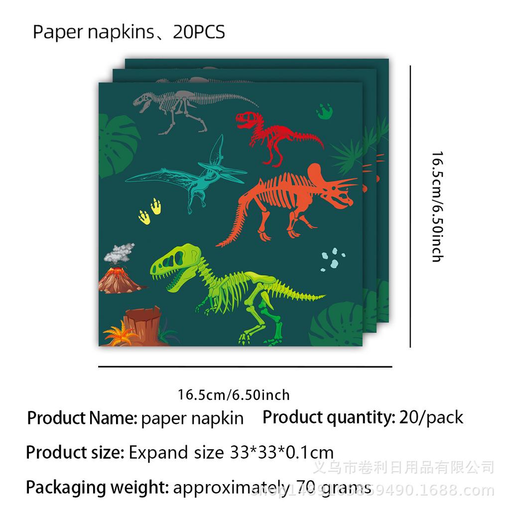 Dinosaur Themed Party Supplies Birthday Decorations Disposable Tableware Banners Flag Paper Plates Paper Towels