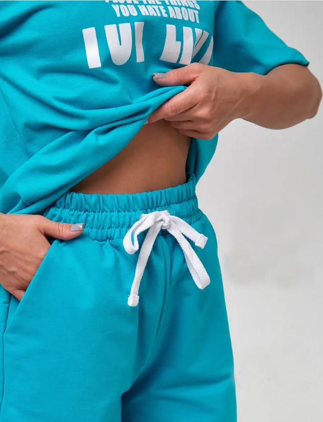 European-American Summer Casual Home Shorts Set - Letter Print Pullover & Short Sleeves