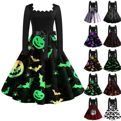 Dámské ležérní módní halloweenské šaty Vintage s dlouhým rukávem