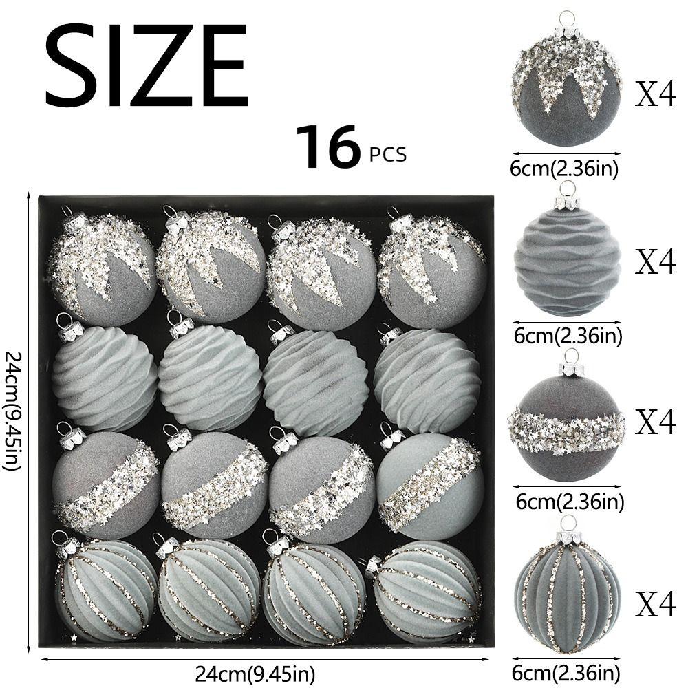 16Pcs Shiny Flocking Christmas Ball 6cm Christmas Tree Decoration  Festival Ornament