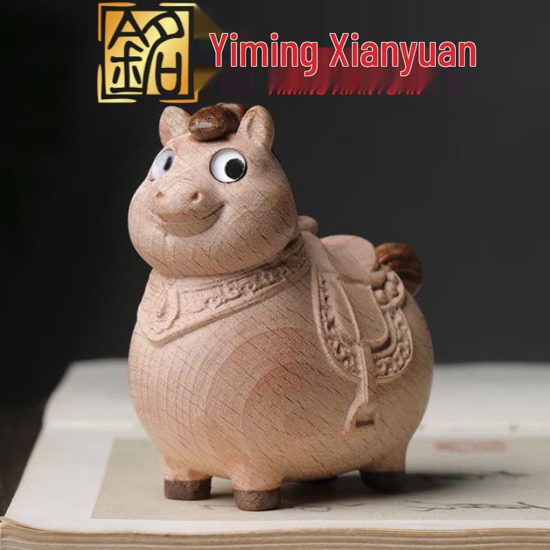 

Beechwood & Black Gold Sandalwood Zodiac Horse Tea Pet Ornament 8×5.5×4.4cm