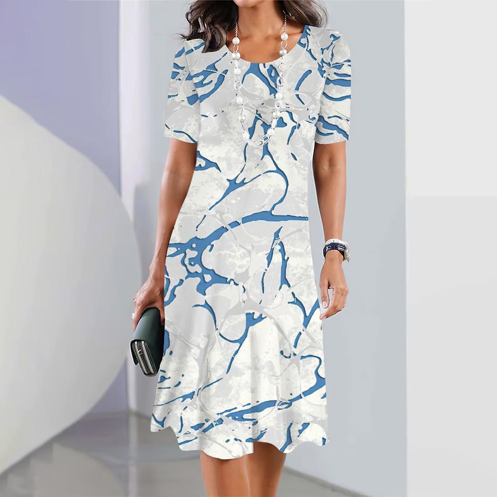 

Летнее изогнутое полосатое платье для женщин с короткими рукавами и круглым вырезом, повседневная повседневная юбка длиной до колена, элегантные вечерние платья 2024 8XL