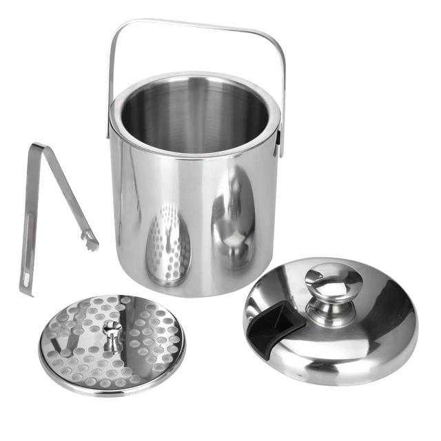 1.3L Double Walled Stainless Steel Ice Cube Container Ice Bucket Container with Tongs Lid For Storage Bar Cooler